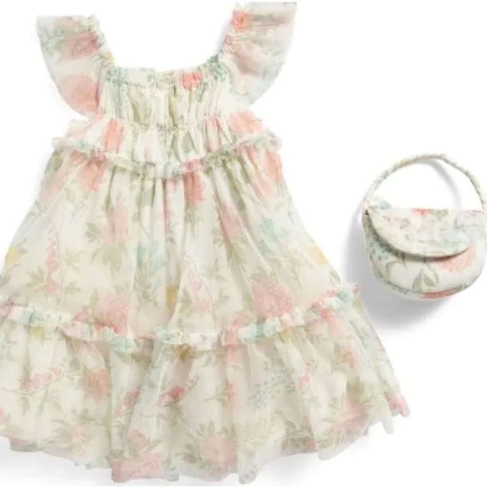 Rachel Zoe Multi Tier Floral Ruched Toddler Dress 3T
